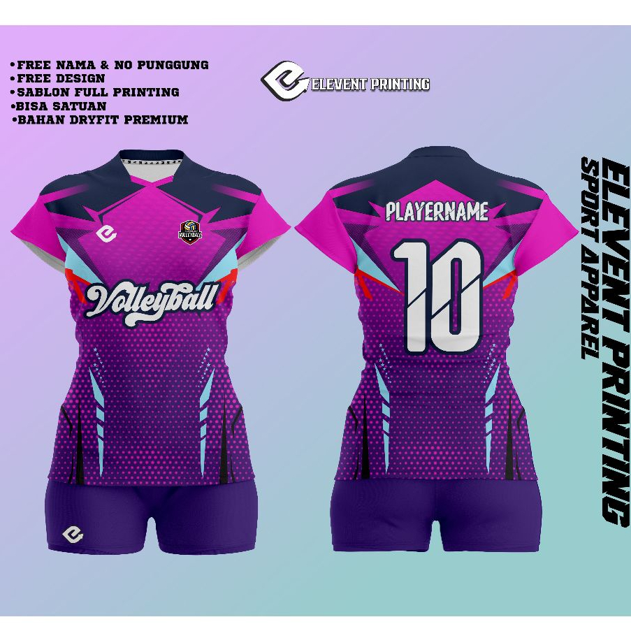 Baju Jersey Voli Putri XL - Atasan Ungu Tua, Nyaman Dipakai
