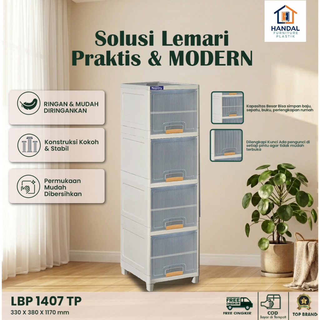 Napolly Locker Box & Lemari Plastik LBP 1407 TP 4 Susun 7 Sekat – Lemari Penyimpanan Pakaian / Rak M