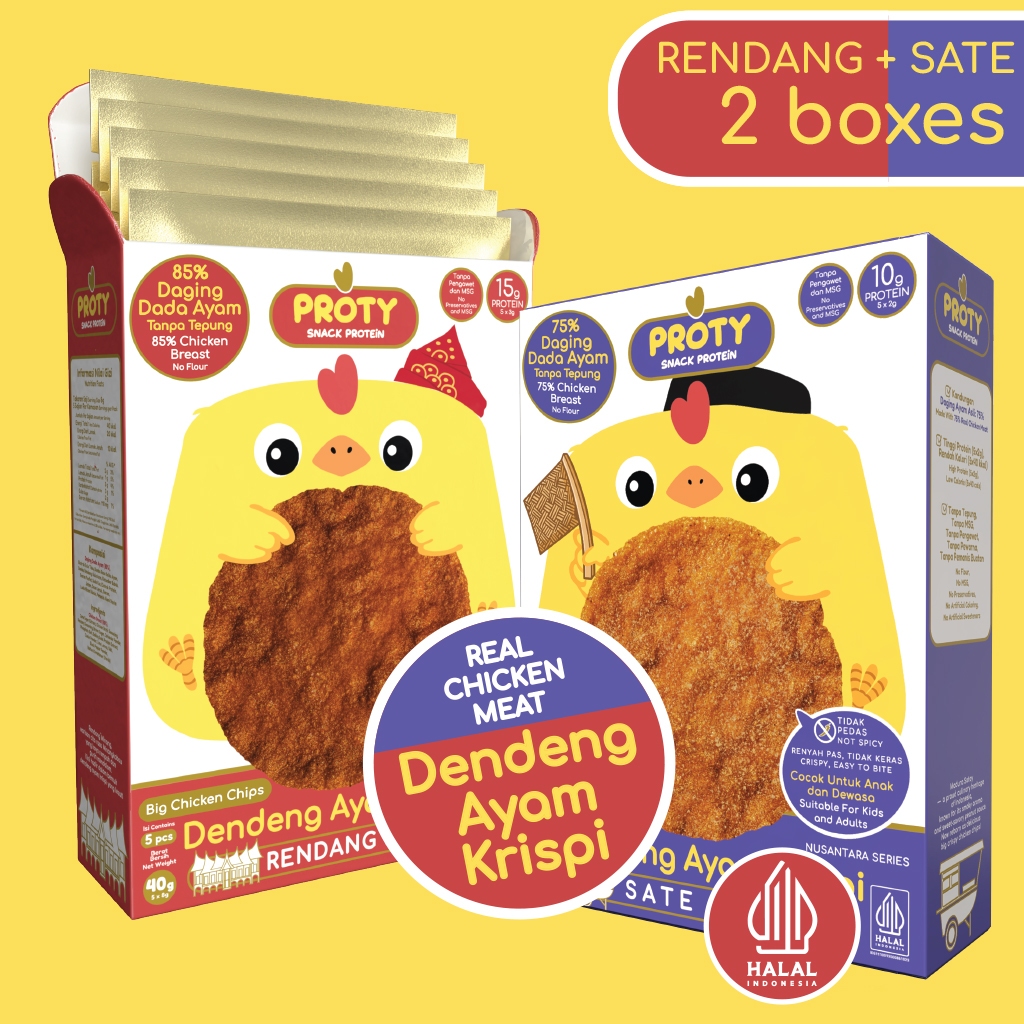 PROTY Rendang Minang (1Box) + Smoky Sate Madura (1Box) Dendeng Ayam Krispi Nusantara Snack Premium