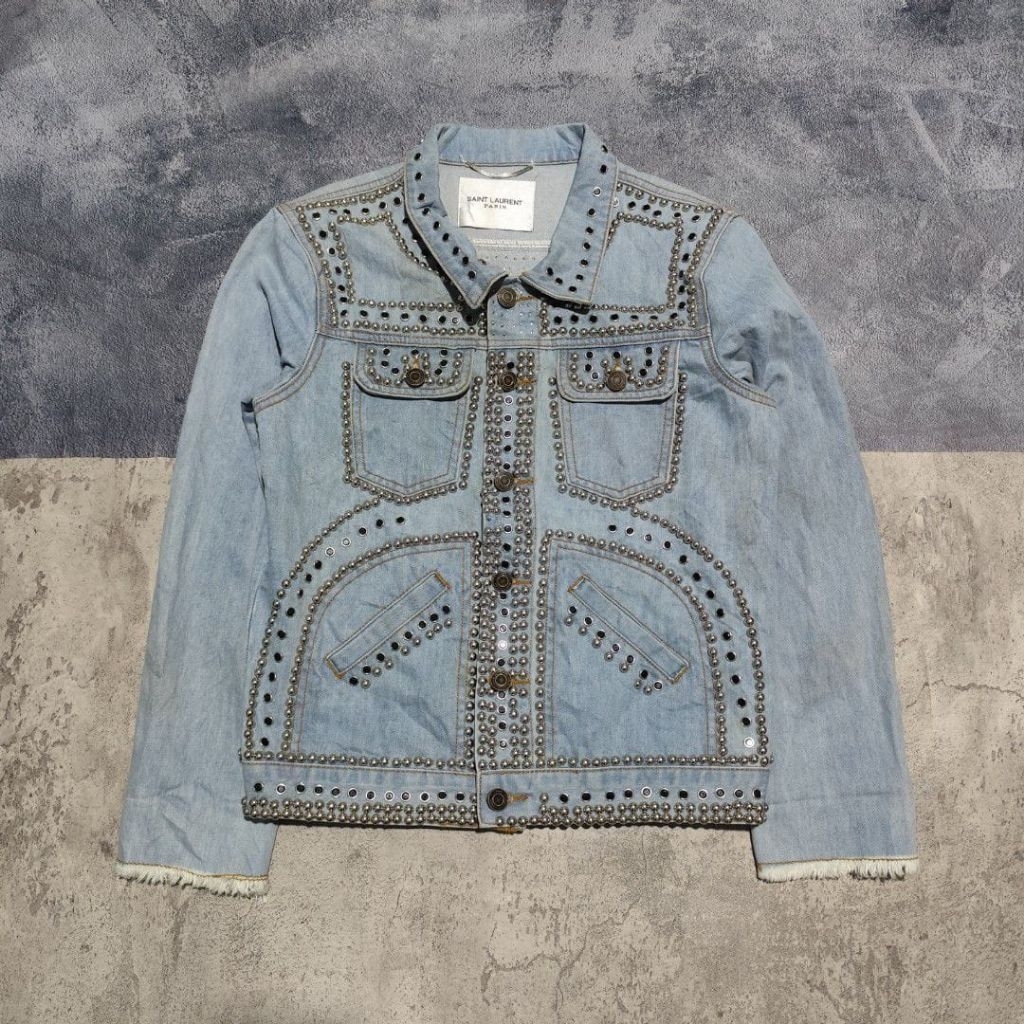 Jaket denim pria jeans ysl studded