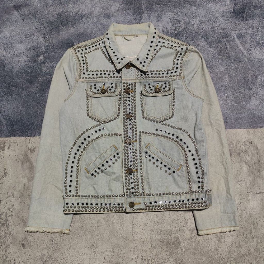 Jaket denim jeans ysl studded