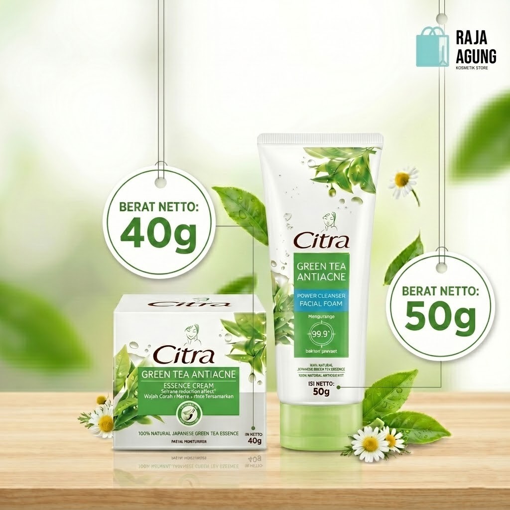 Citra Green Tea Anti Acne Paket Krim Wajah 40g dan Facial Foam 50g - Krim & Sabun Muka