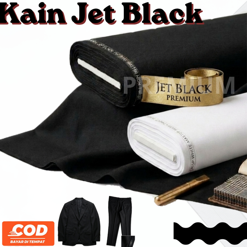 kain JET BLACK bahan premium Bahan celana jas