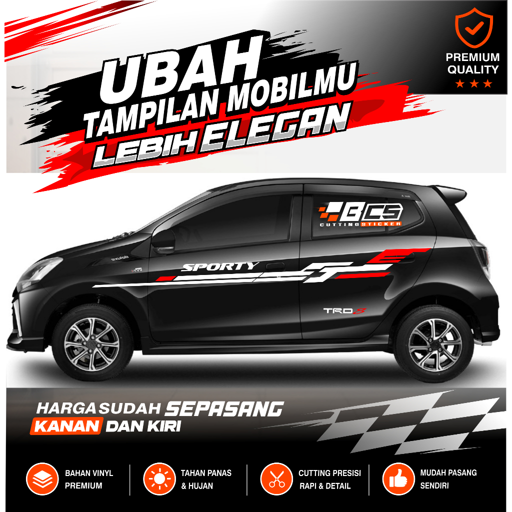 New stiker mobil body samping Mobil Agya Ayla Brio Jazz Stiker Lis Body Samping Keren Universal