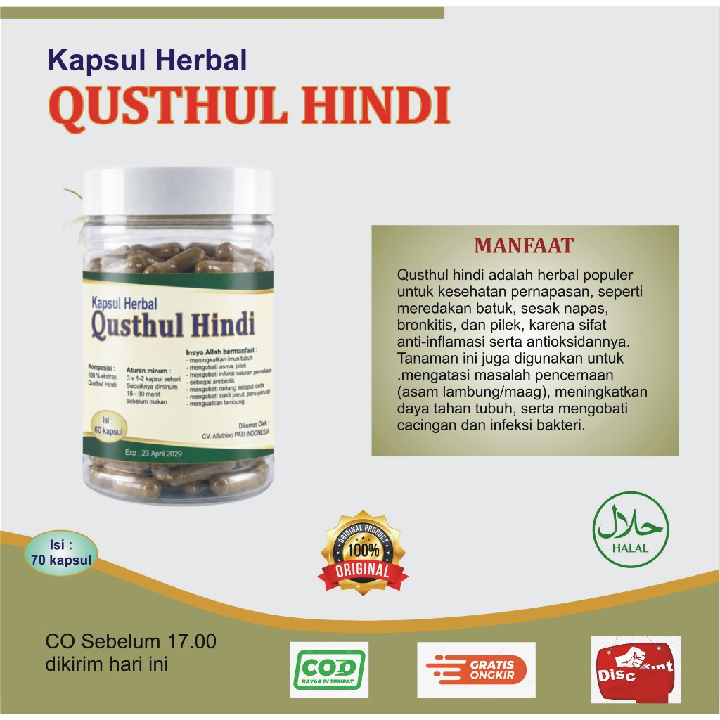 Kapsul Herbal Quthul Hindi Isi 60 Kapsul I Qisthul Hindi