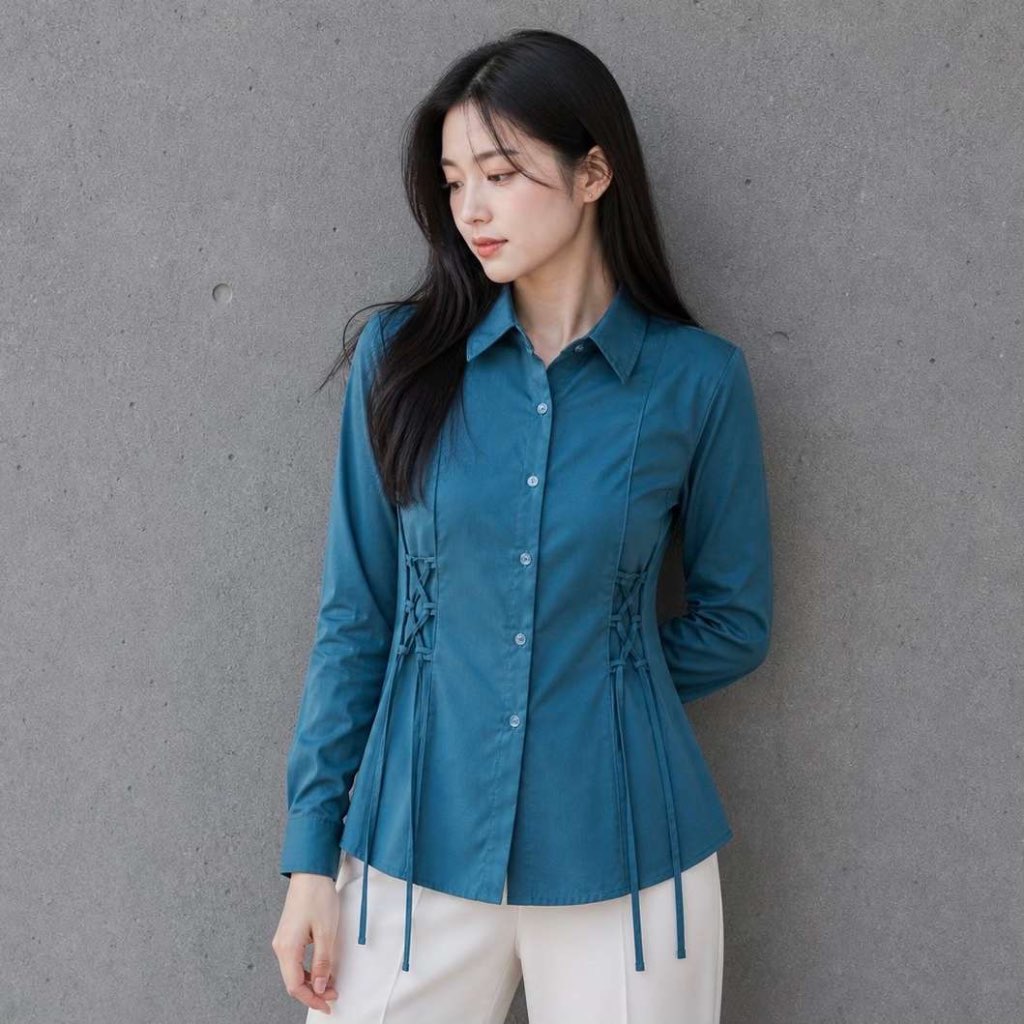 CLM - RANIA SHIRT PRESS BODY TALI SERUT LACE UP BAGIAN DEPAN