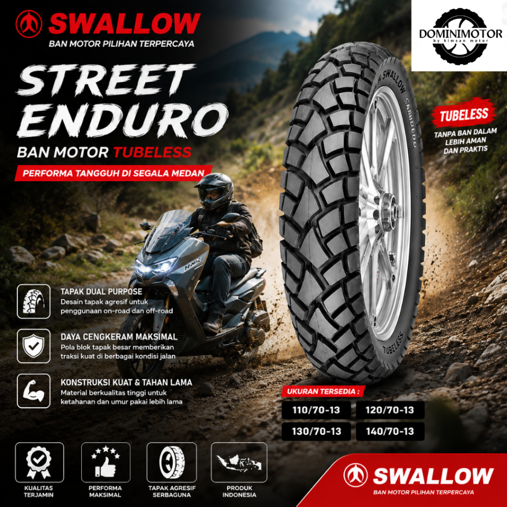 SWALLOW STREET ENDURO Ban Motor Ring 13 110/70 120/70 Ban Motor Tubles Ban NMAX