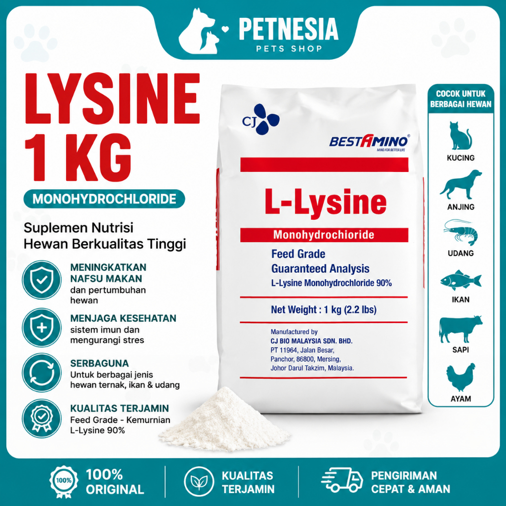 LYSINE 1 KG - Suplemen Vitamin Kucing Anjing Udang Ikan Sapi Dan Ayam