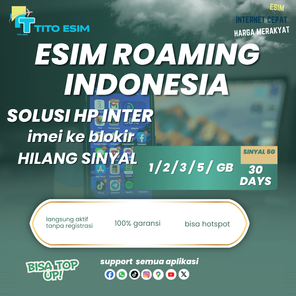 Roaming Murah Anti Blokir HP Inter iPhone Solusi iMEI iPhone Blokir 3 GB 5 GB - TITO ESIM