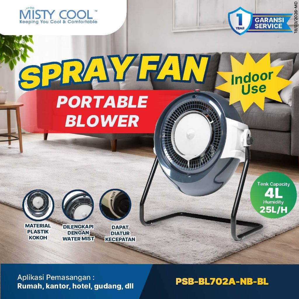 MISTYCOOL Spray Fan Blower Kipas Angin Embun Portable Penyejuk Ruangan Rumah Sejuk