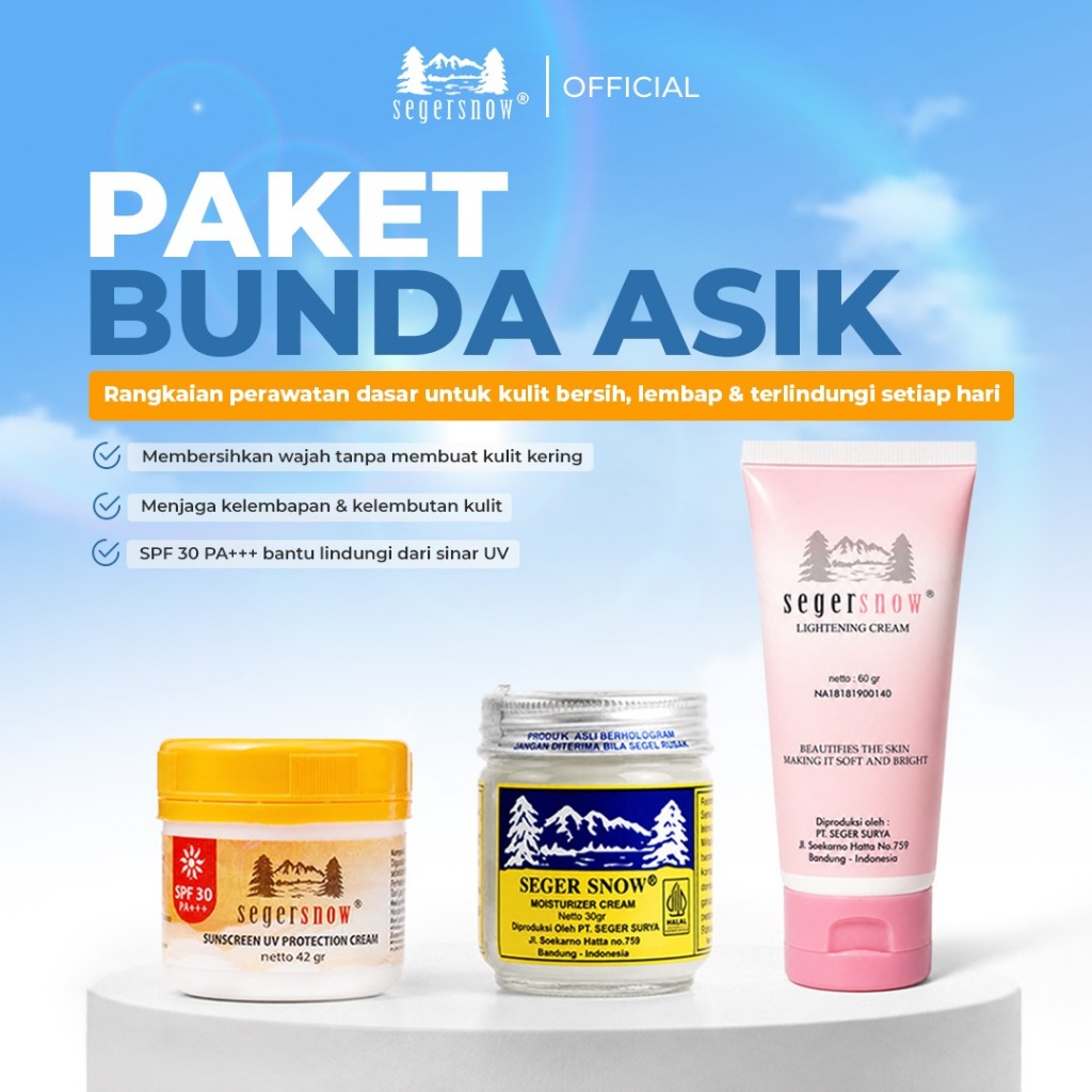 Seger Snow Paket Bunda Asik | Lightening Cream Tube + Moisturizer Cream + Suncsreen SPF 30 | Melemba