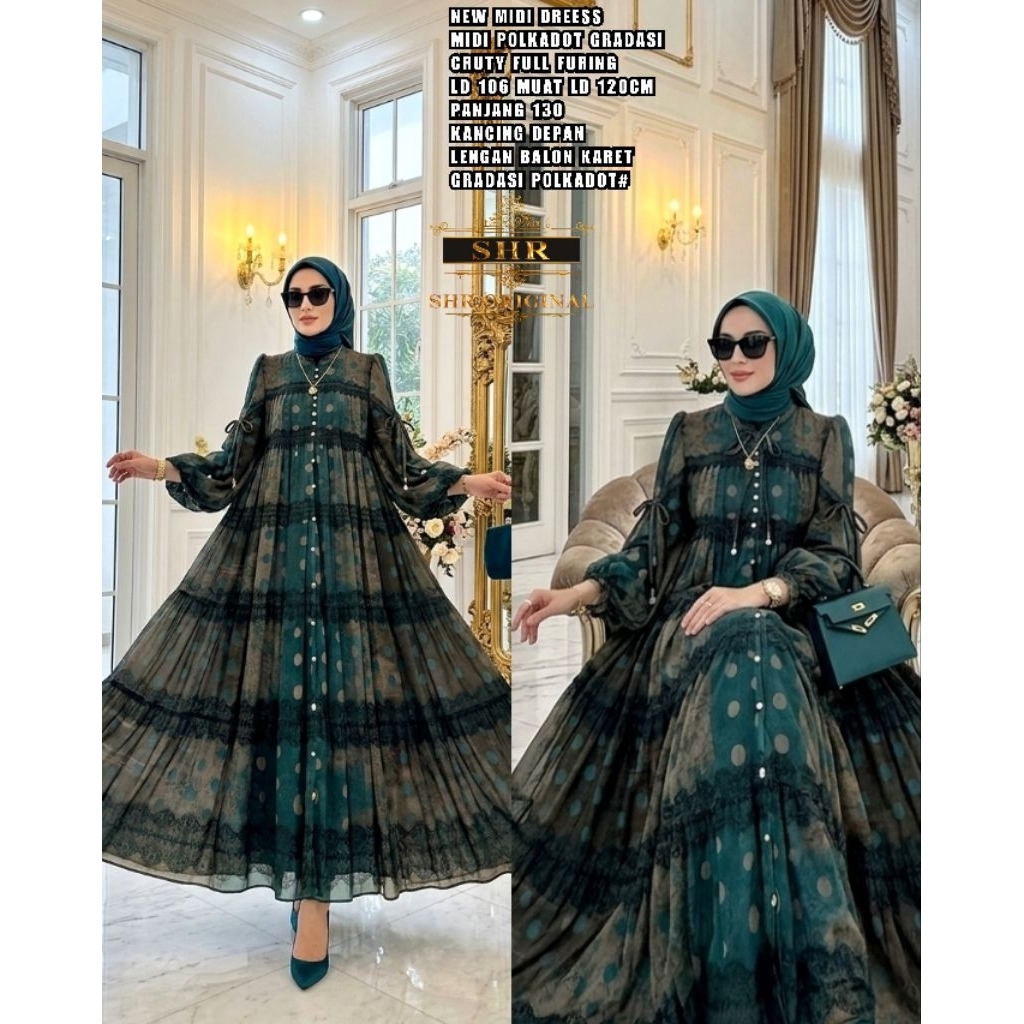 NEW READY MIDI DRESS JUMBO RATU JODHA CERUTY FULL FURING BY SHR ORI