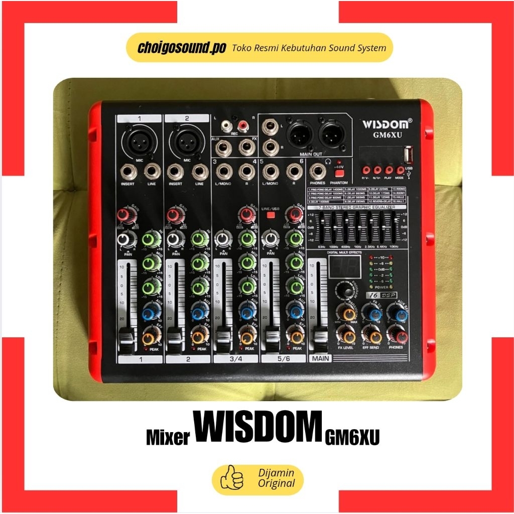 Mixer Wisdom GM6XU | Mixer 6 Channel Original Wisdom | Plus Effect | Suara Jernih Anti Noise