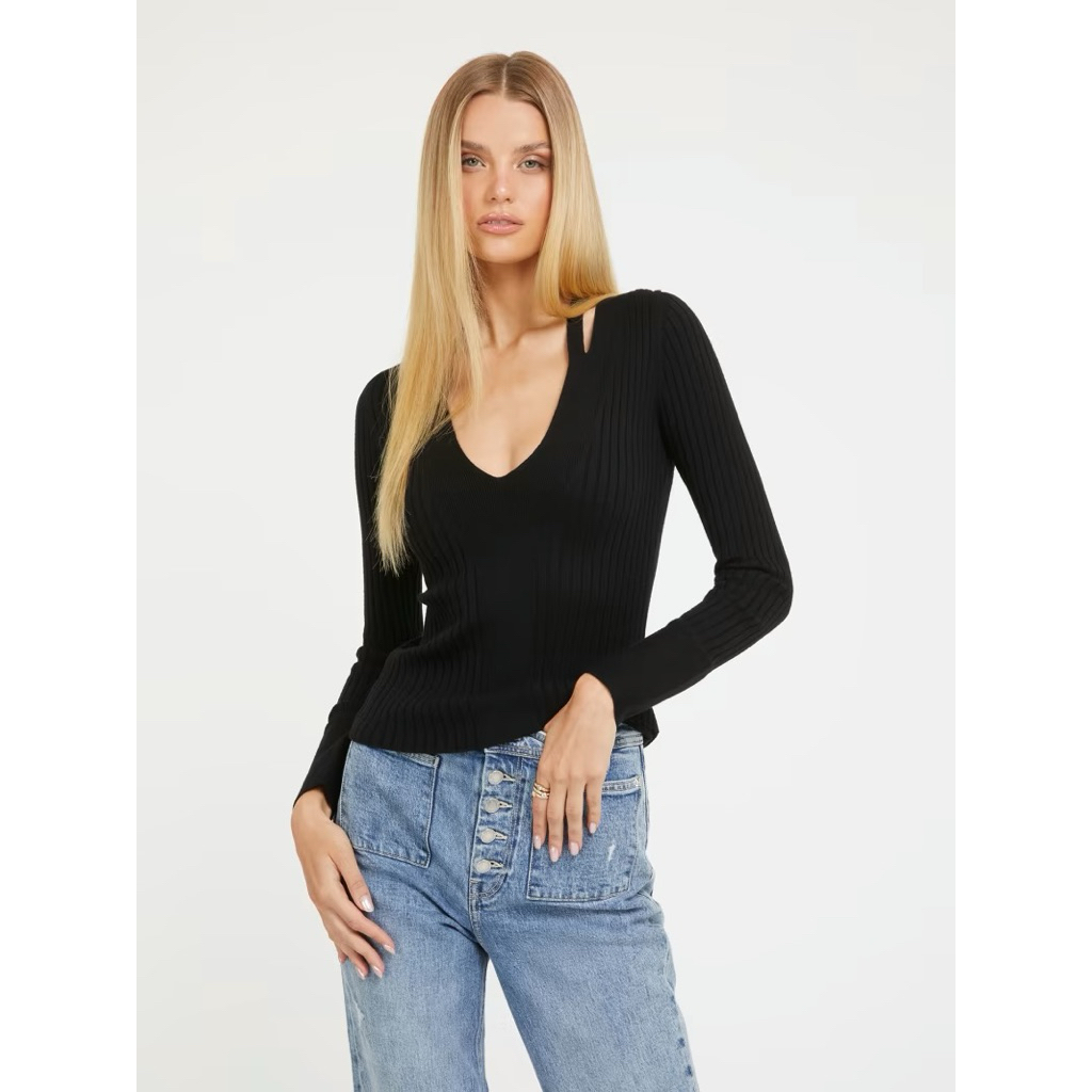 GUESS V Neck A Line Sweater Black size L