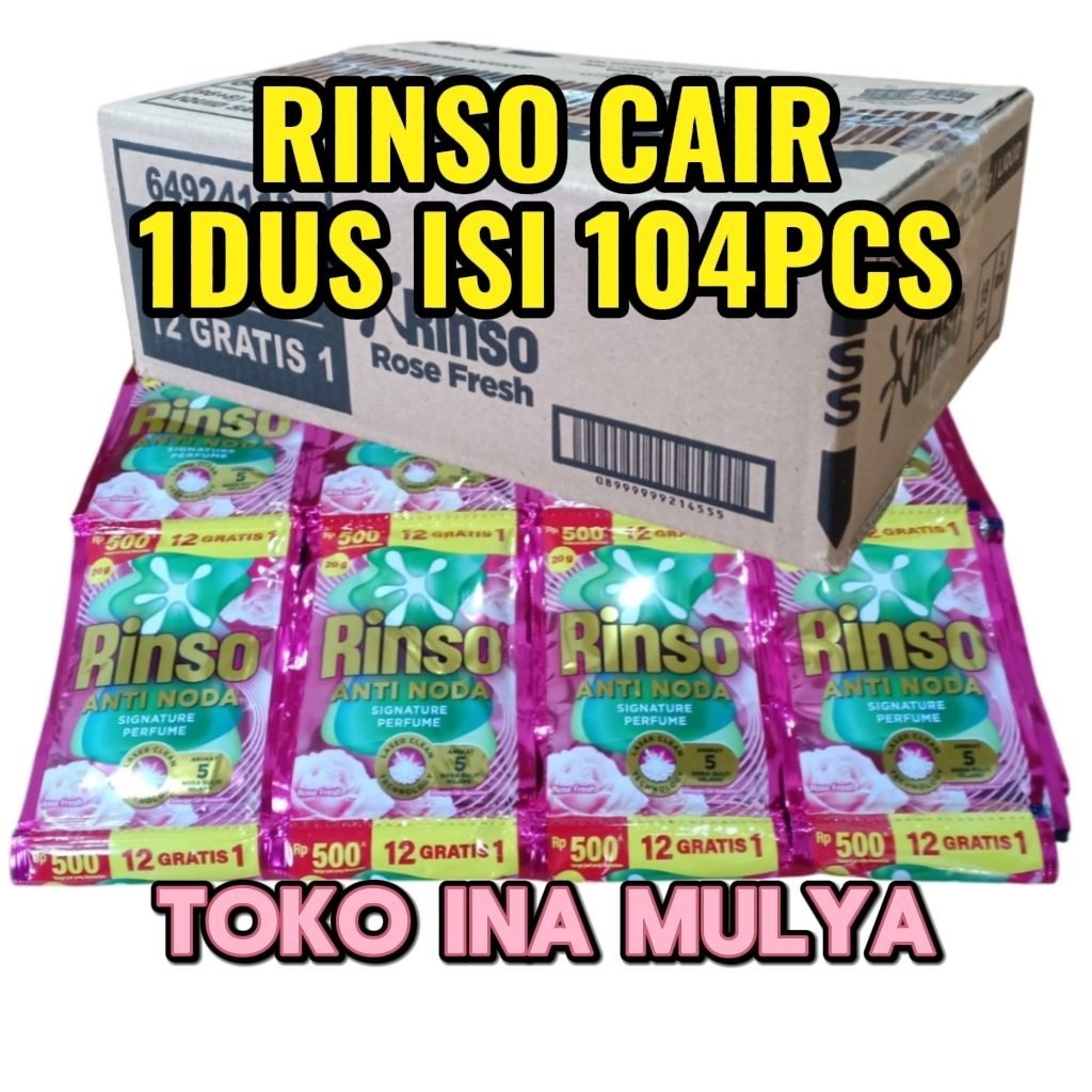 Rinso liquid Sachet 1Dus isi 104  Rinso Cair  Sachet 20ml - Anti Noda & Harum Segar