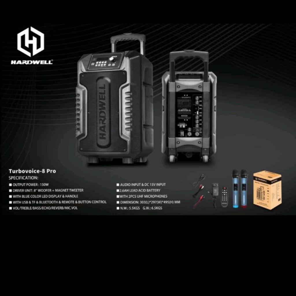 Speaker Aktif Portable HARDWEL Turbovoice 8 inch Pro Wireless ORIGINAL TERBAIK