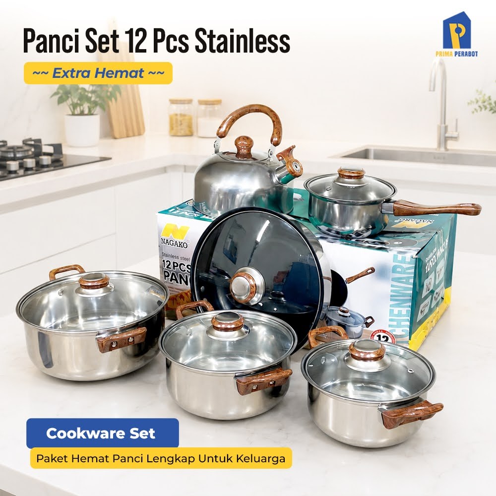 Panci Set 12 Pcs Stainless Cookware Set Nagako