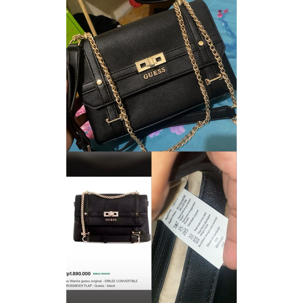 Tas Wanita Guess Original - EMILEE CONVERTIBLE  CROSSBODY FLAP Black