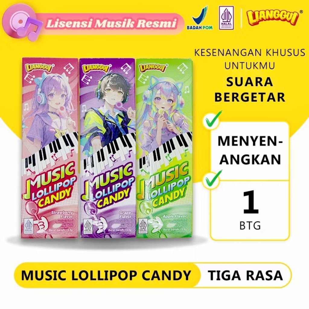 Lianggui Permen Lolipop Music Candy Viral Strawberry Grape Apple