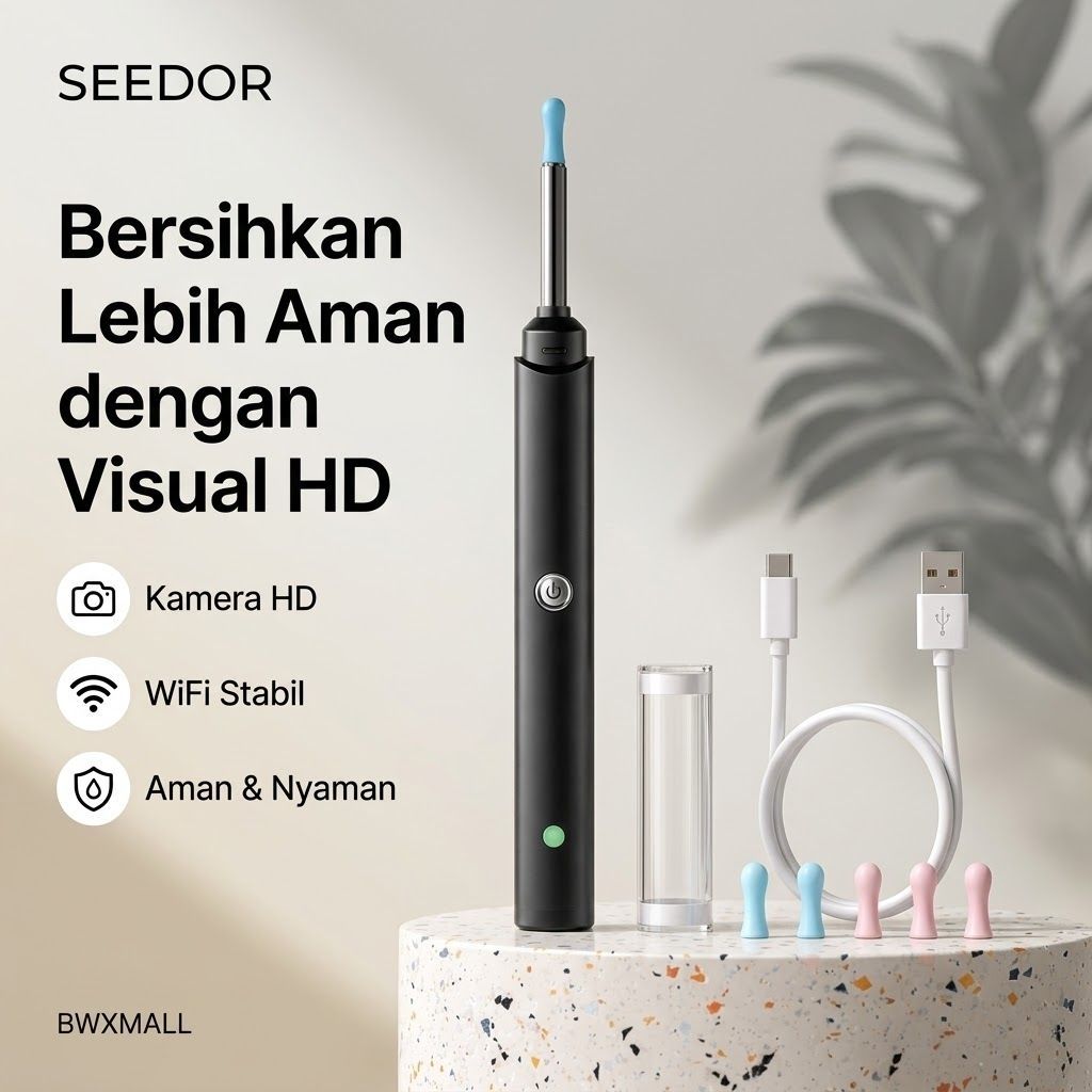Kamera Pembersih Telinga HD SEEDOR C7 WiFi Alat Korek Kuping Silikon Visual Endoskopi THT Dilengkapi