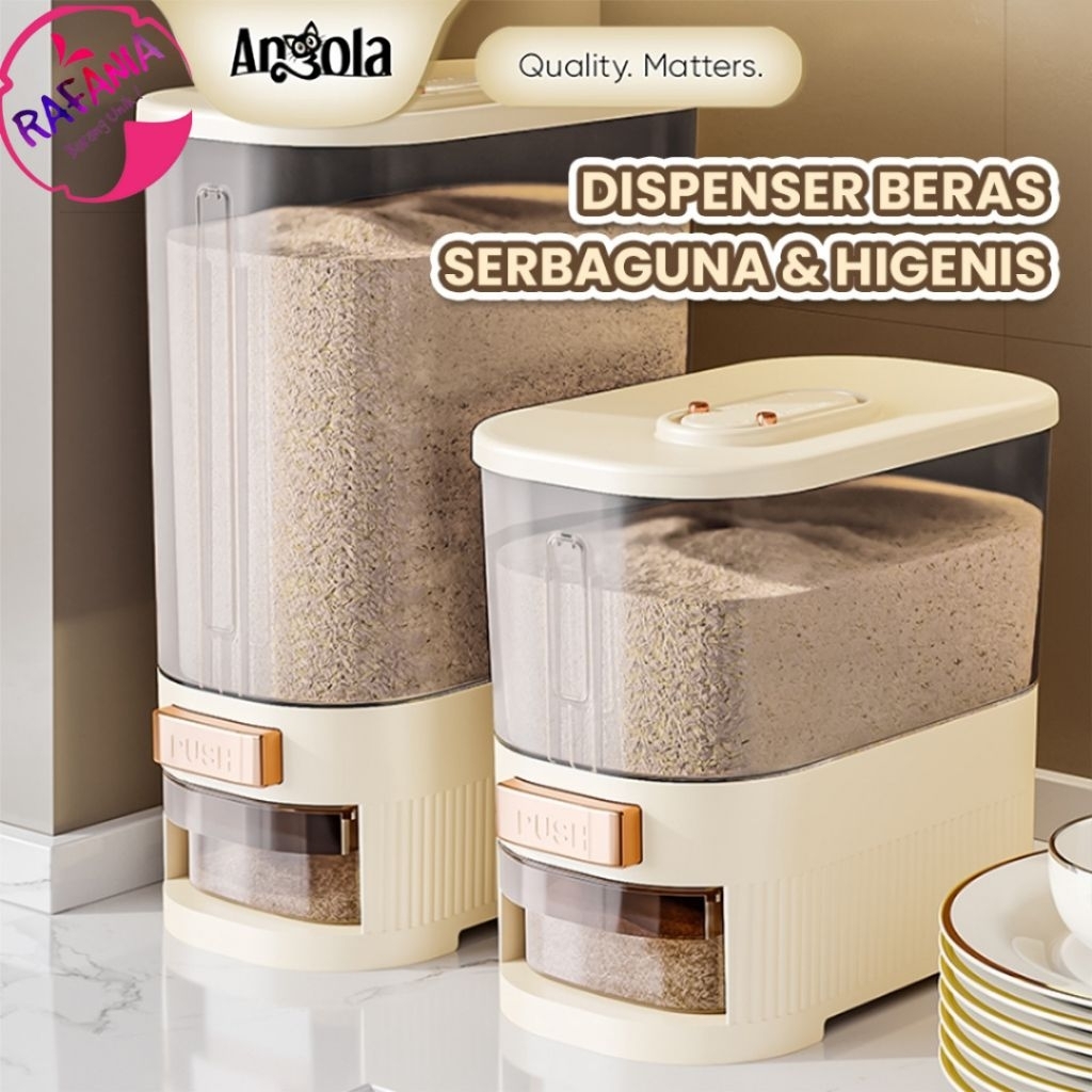 Angola Dispenser Beras Otomatis Estetik - Wadah Penyimpanan Beras Anti Kutu & Serangga (5kg & 10kg)
