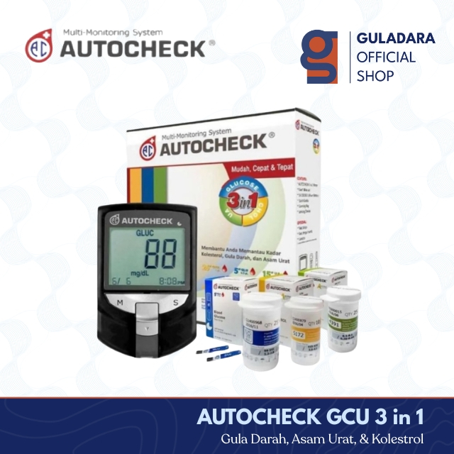 AUTOCHECK - Alat GCU 3in1 Set - Gula Darah, Kolesterol, Asam Urat, Pen Lancing, Lancet - AC-3IN1-SET
