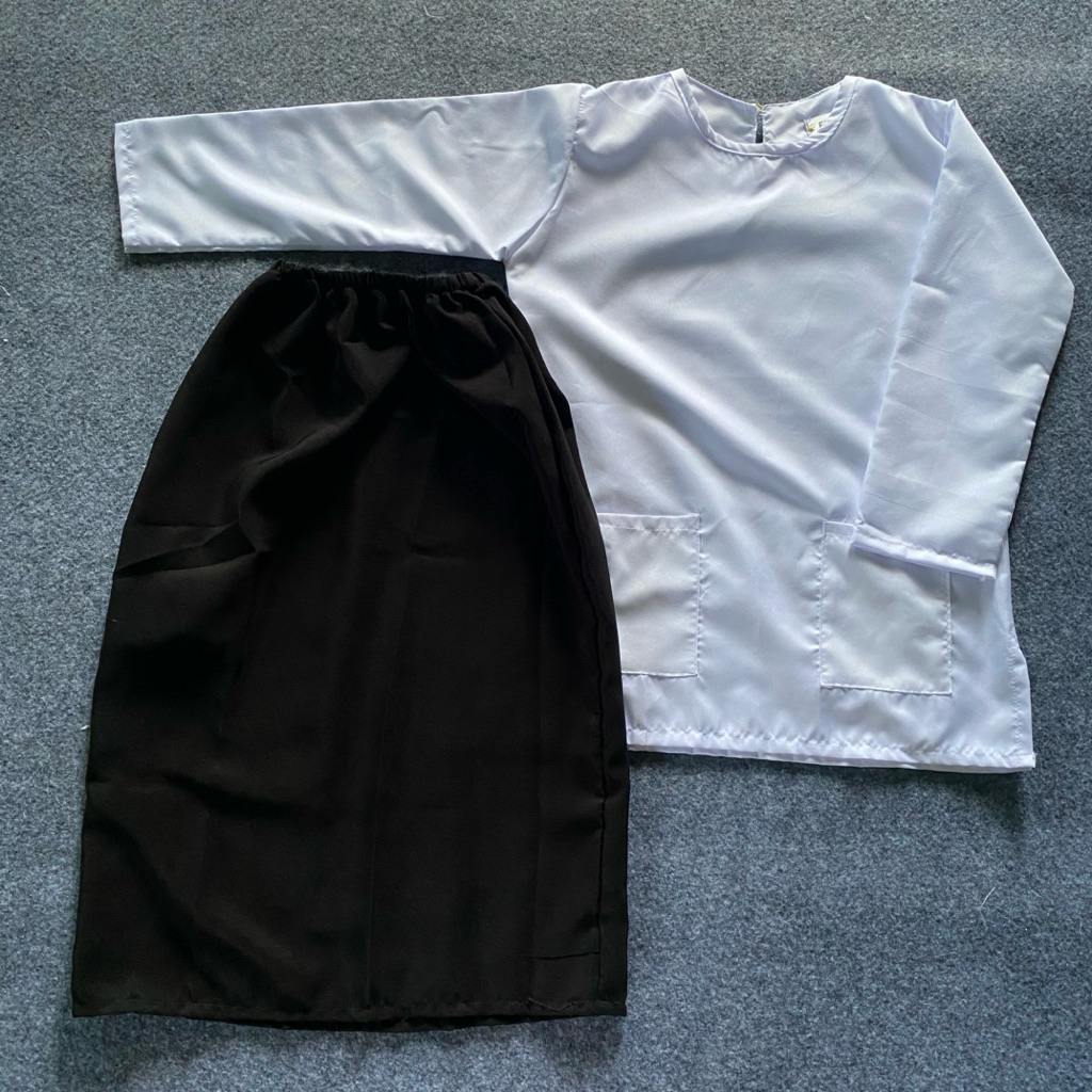 Setelan busana hitam putih anak perempuan murah/ setelan baju muslim hitam putih anak perempuan / Se
