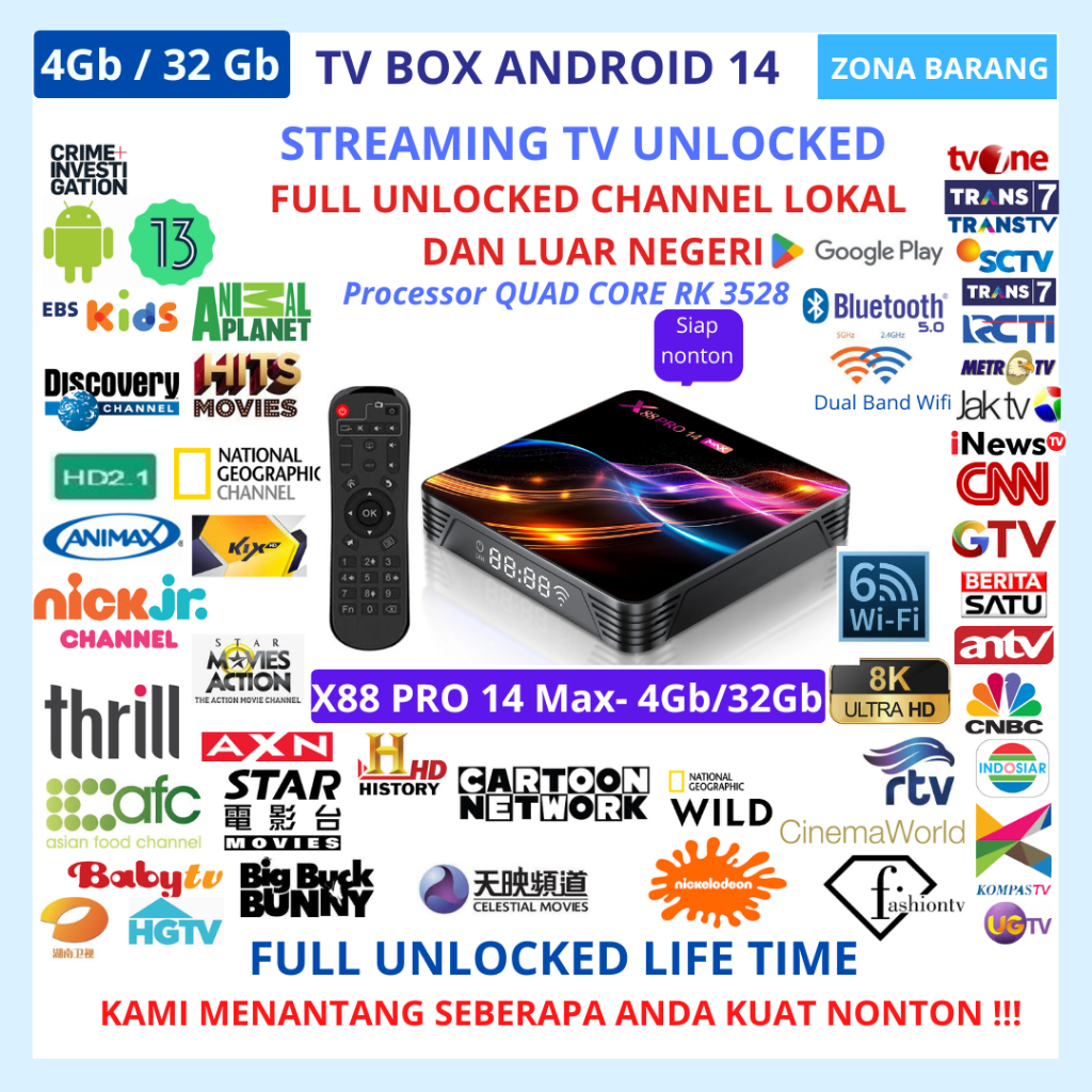 Full Apps Tanix TX6S 4Gb Ram + 32Gb Rom UHD 8K Android 10 Smart TV Box