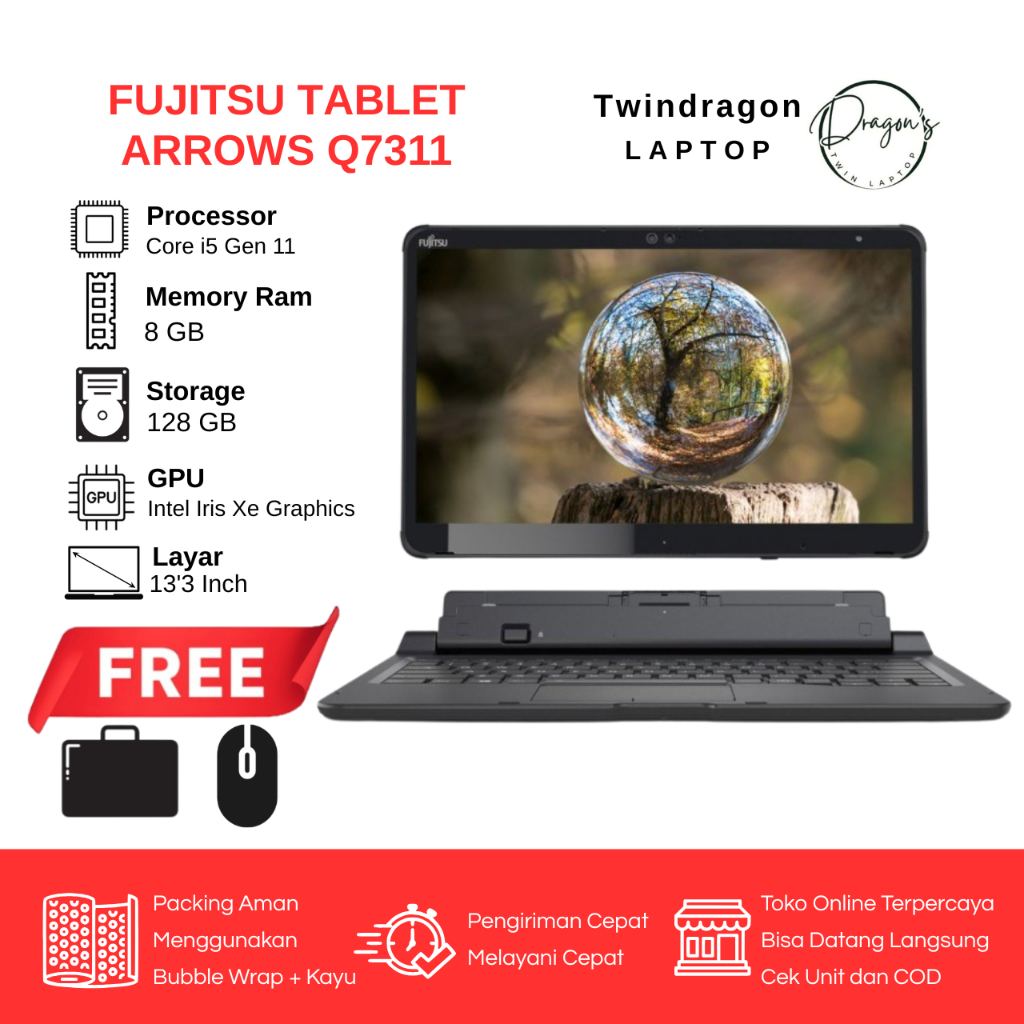 Laptop Tablet Fujitsu Arrows Q7311 Core i5 Gen 11 RAM 8GB SSD 128GB l Bergaransi Berkualitas l Bonus