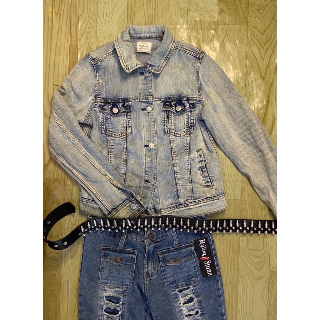 jaket denim brand mango jeans vintage fading