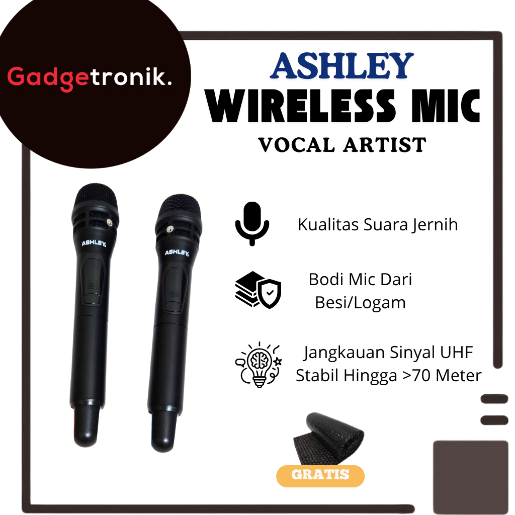 ASHLEY WIRELESS MIC VOCAL ARTIST / MICROPHONE NIRKABEL ASHLY VOKAL ARTIST / MIK WIRE LESS ASLEY VOCA