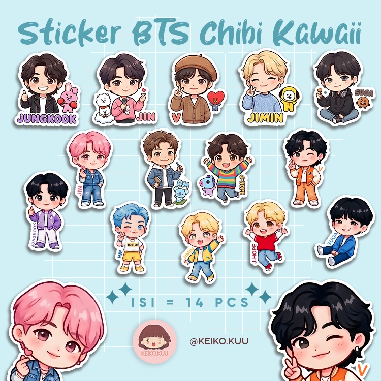 STICKER BTS CHIBI KAWAI WATERPROOF MURAH