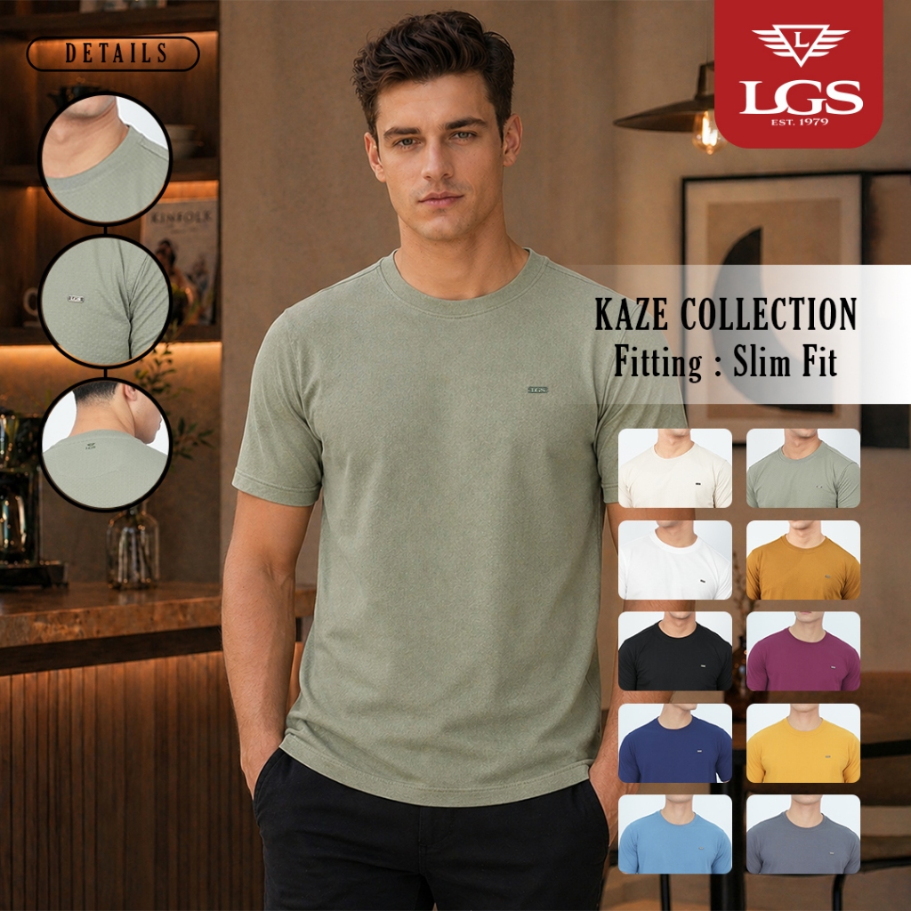 LGS - Kaze Collection - Kaos Pria Lengan Pendek Katun - Kaos Polos Bertekstur - Slim Fit