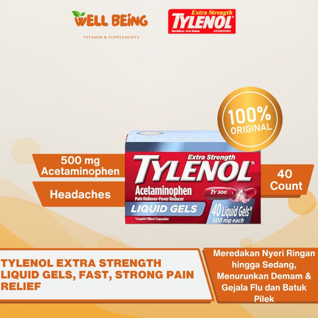 Tylenol Extra Strength Liquid Gels 500 mg 40 Count | Membantu Meredakan Nyeri & Demam | WellBeing Or