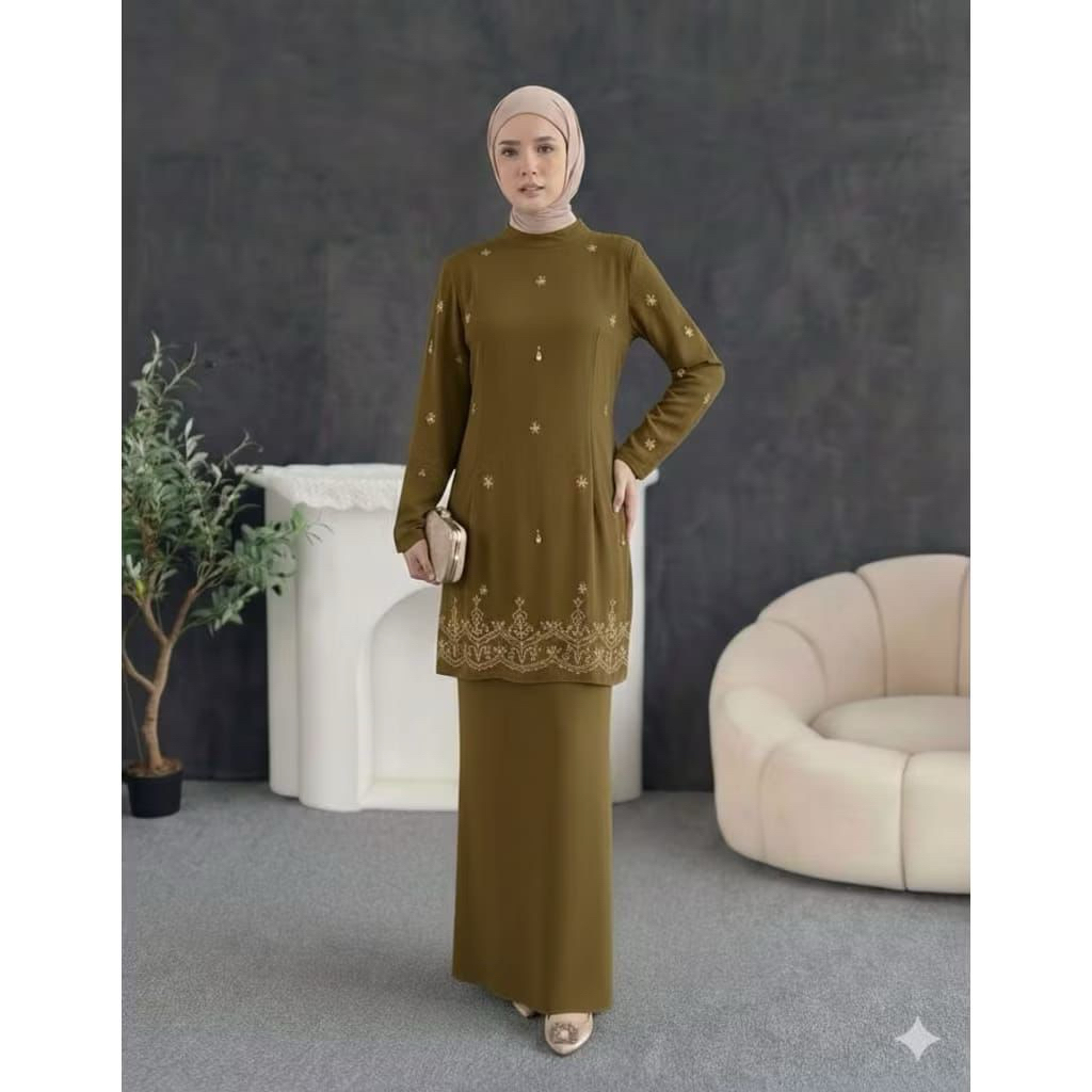 Gamis melayu ceruty babydoll mix payet Premium Ceruty Elegan