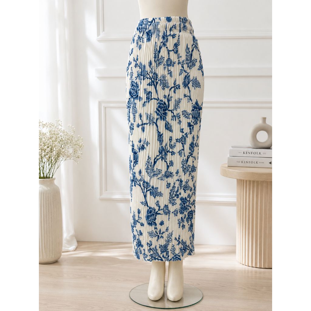 Rok Plisket Batik Katun Halus / Rok Batik Plisket Putih Motif