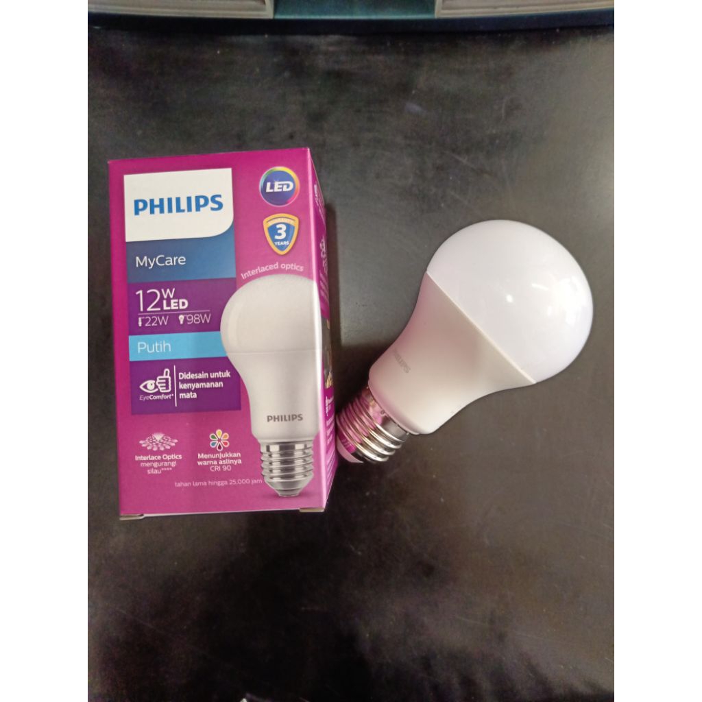 Led bulb 12watt cahaya putih fiting standart E-27 Philips 100% original Philips dan 100% baru, garan