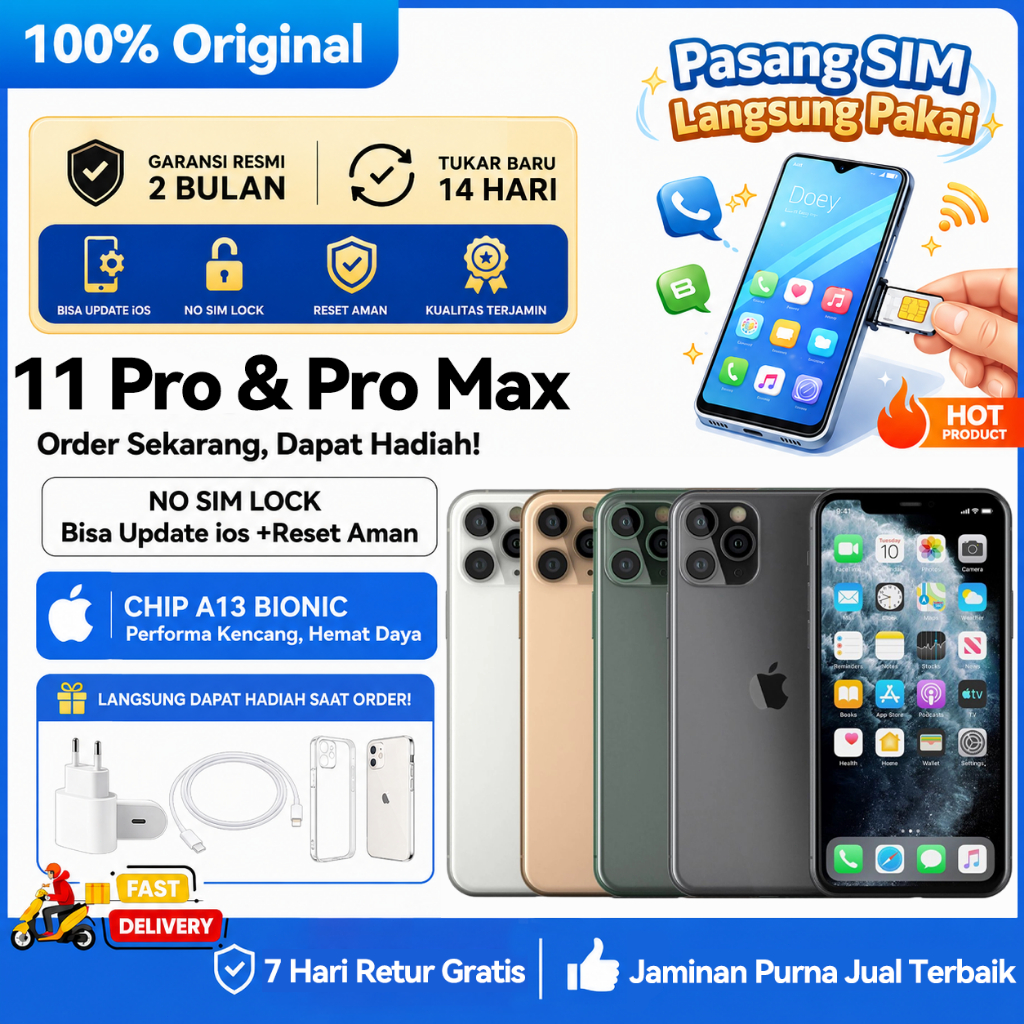 iPhone 11 Pro & 11 Pro Max 64GB 256GB Original Second Inter Fullset Mulus Like New Normal Lancar Vel