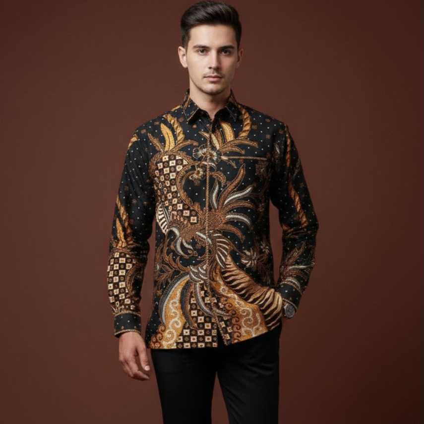 Kemeja Batik Pria Bordir Modern LUDIRA - Batik Solo Premium Smock Katun Cutting Jas Lengan Panjang B