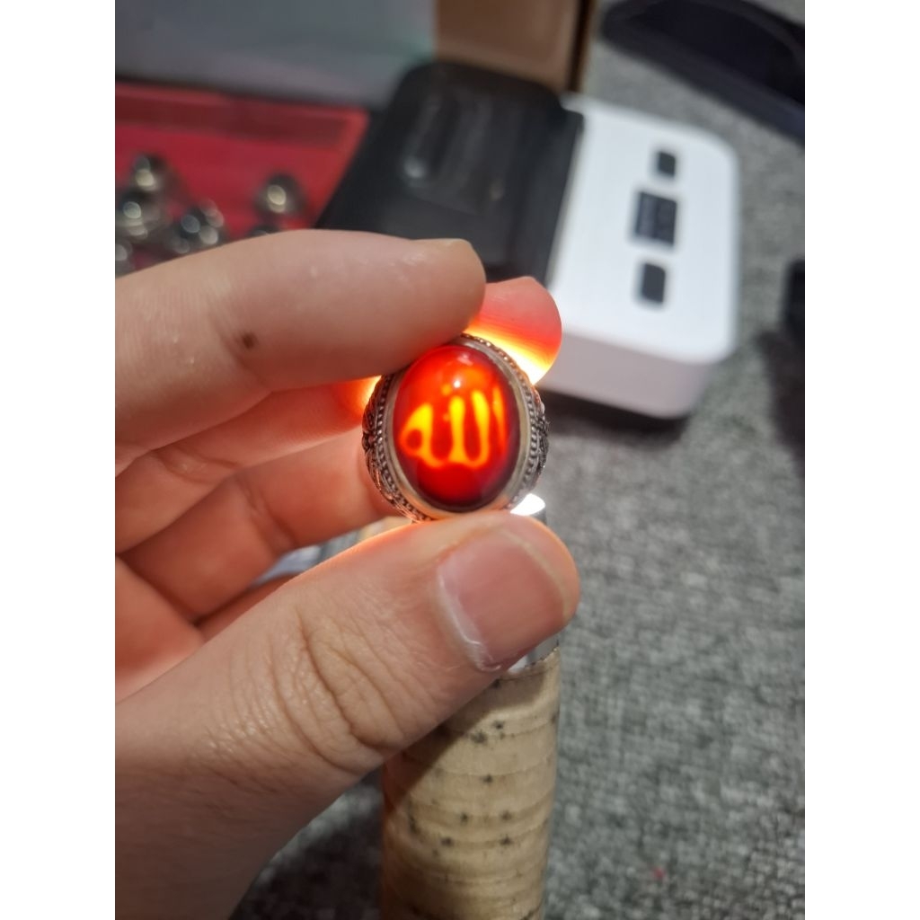Batu Akik Yaman Wulung Lafadz Allah Lafadz Muhammad Tapak Jalak Junder / Akik Yaman Wulung / Cincin 