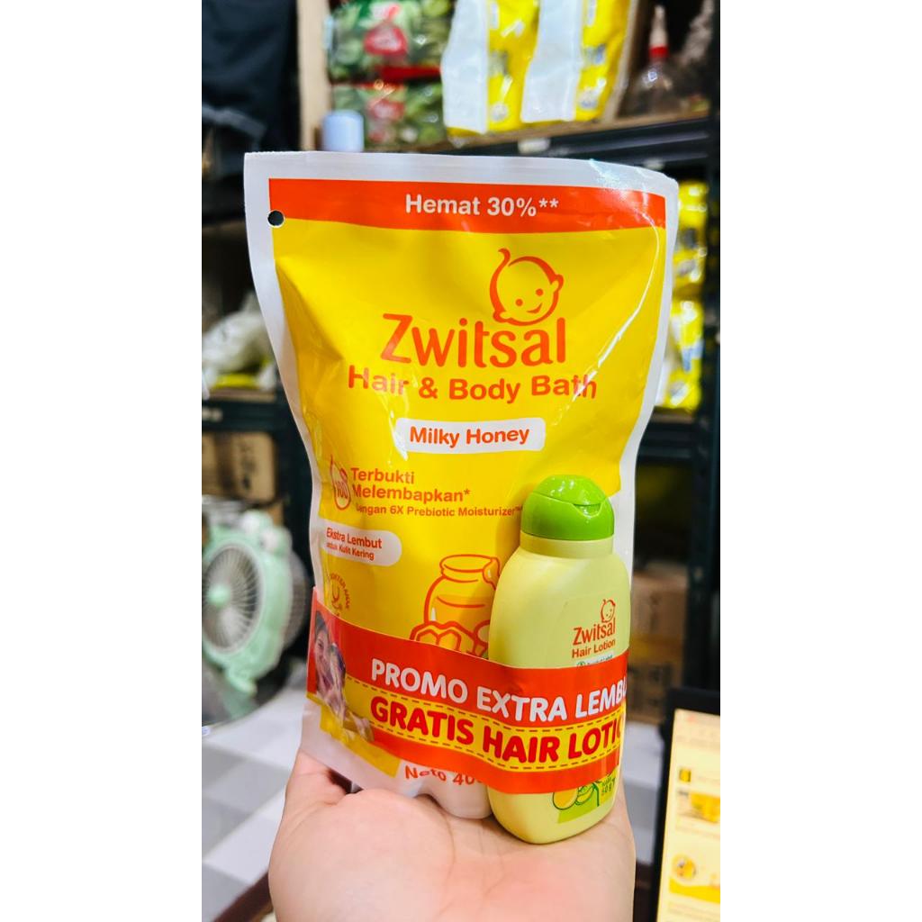 Paket Hemat Zwitsal Milky Honey 400 ml Hair & Body Bath + Bonus Hair Lotion 50 gr - Sabun Bayi 2in1