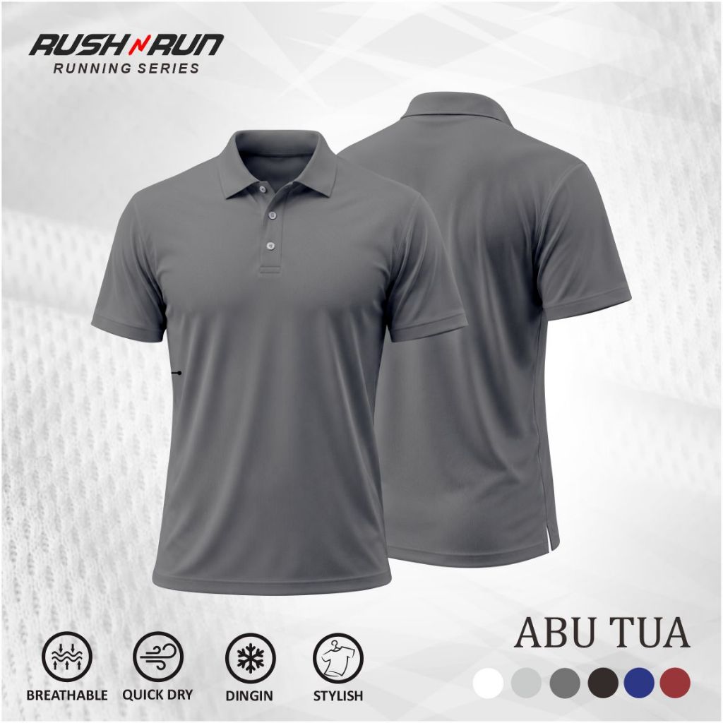 Rush n Run Baju Olahraga Kerah Polo Shirt Kaos Essentials Dry Fit Men Sport
