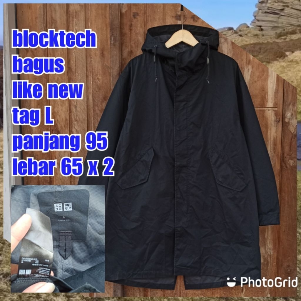 jaket gunung outdoor waterproof uniqlo blocktech hitam parka long