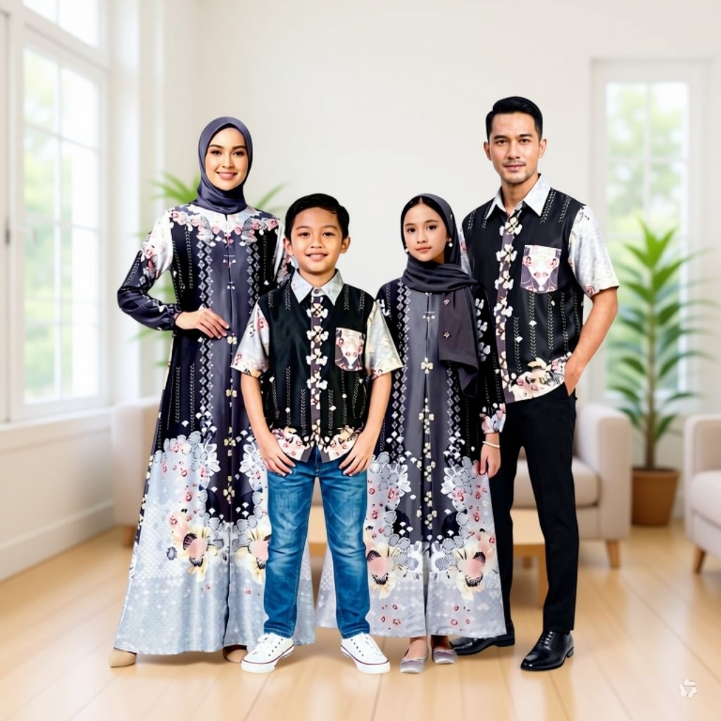 Elrayya mode  Medina Hitam Silk Premium | Baju Couple Pasangan Kondangan Gamis Kemeja Silk Premium |