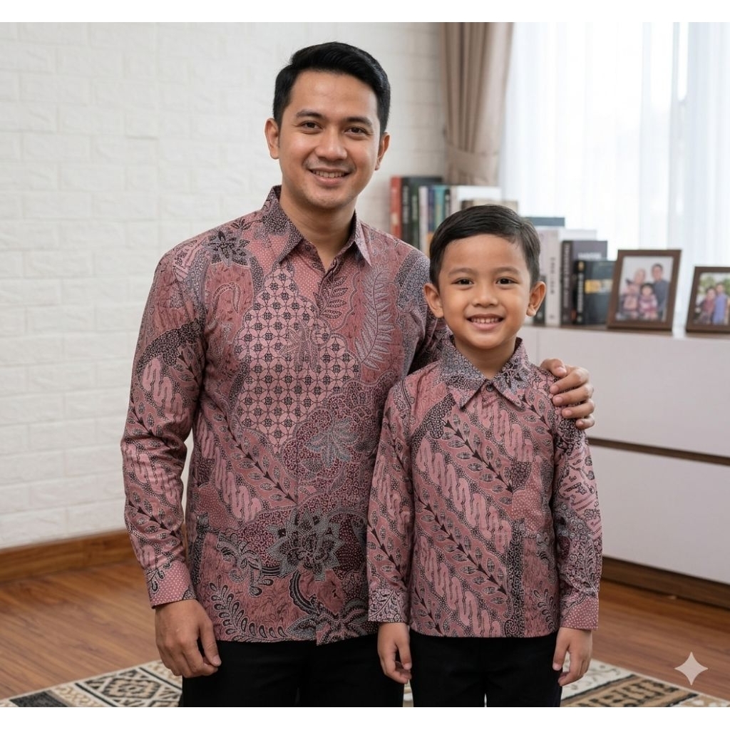 batik pria warna pink salem couple anak dan ayah lengan panjang