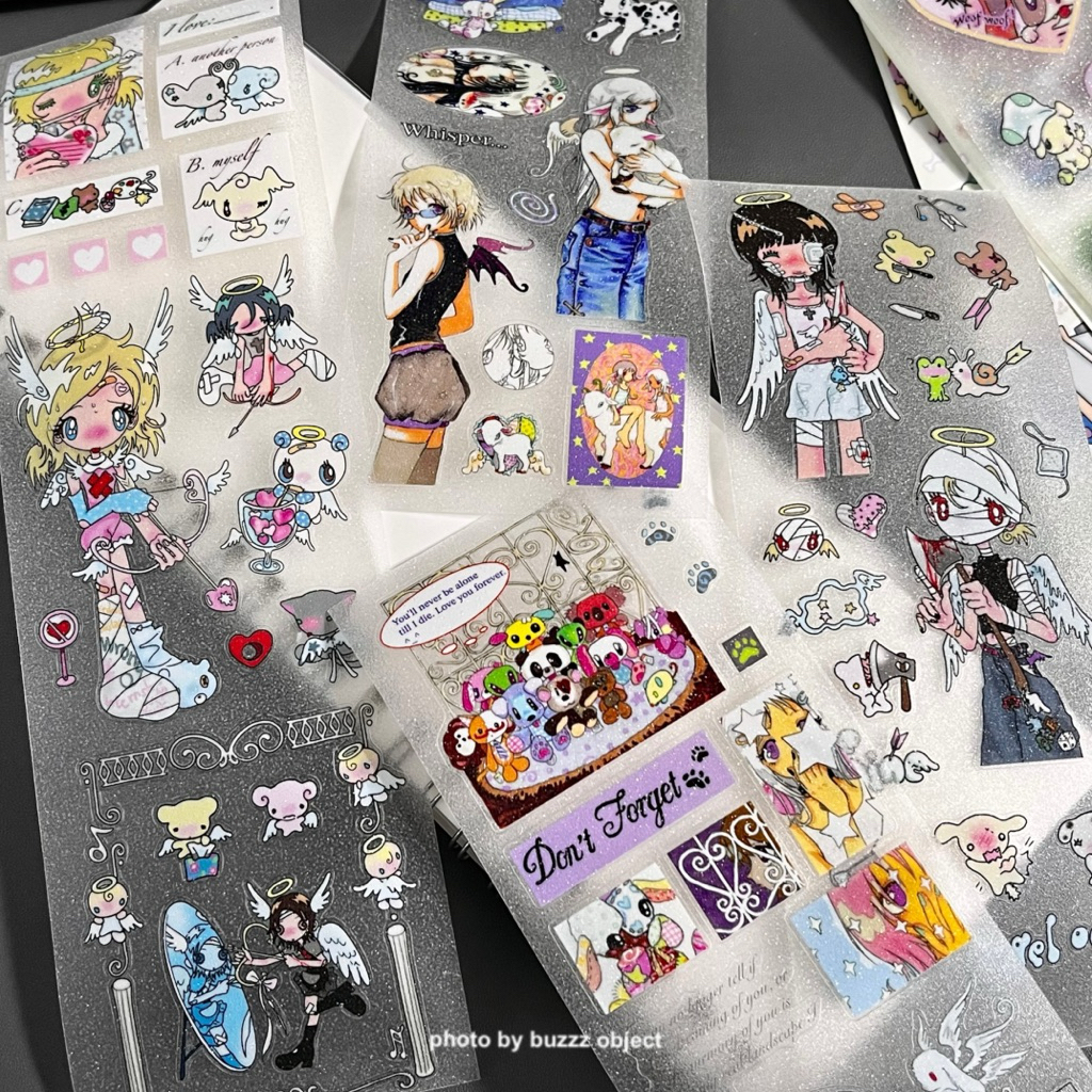 [oliwabiu] My Animal Friend & Stupid Angel Y2K Glitter Sticker || Cute Girl Japanese Style Deco Stik