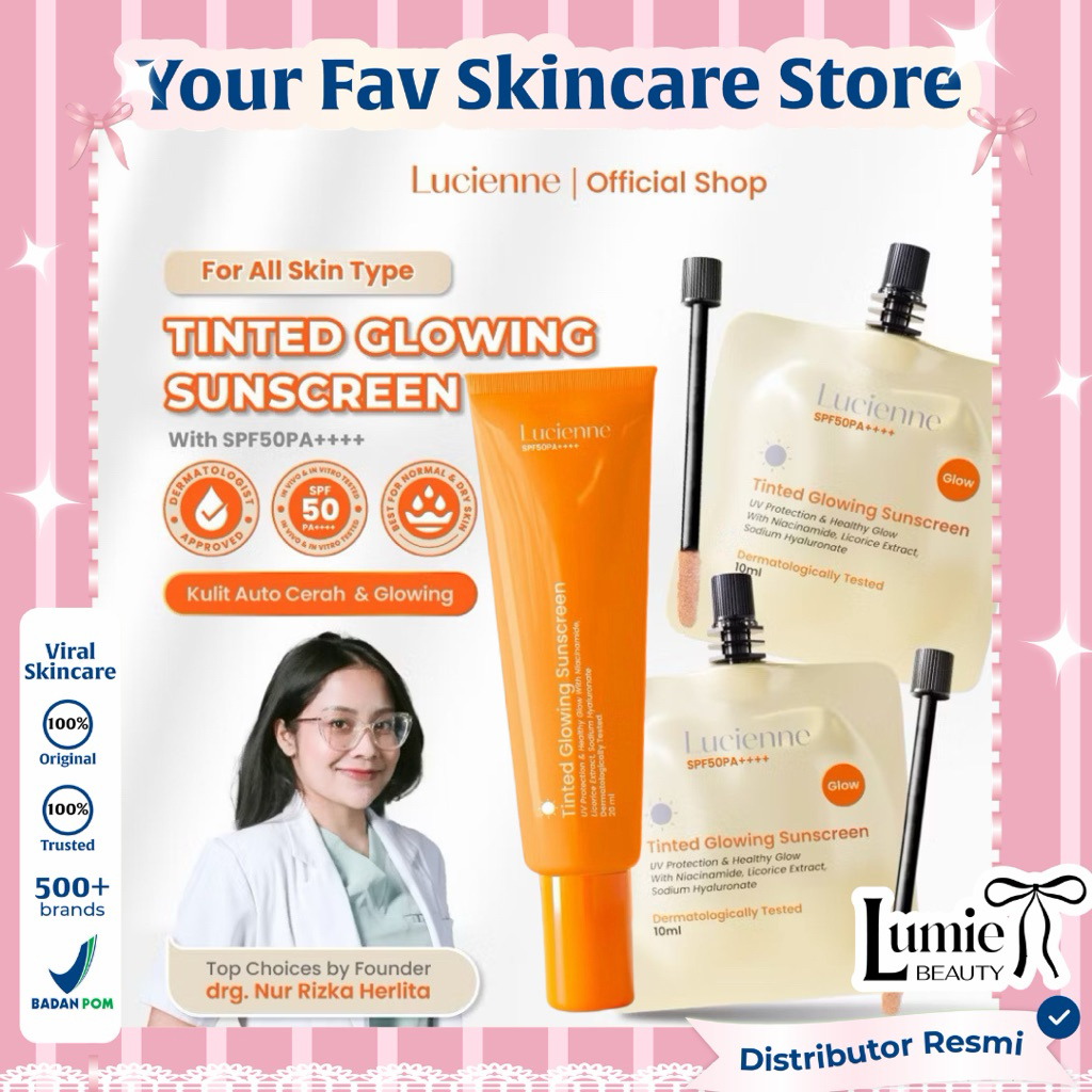 LUMIE - LUCIENNE Tinted Glowing Sunscreen- Auto Glowing (Foundie Versi Ringan) 20ML Hybrid Sunscreen