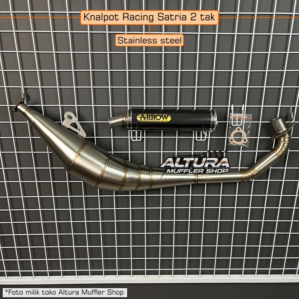 Knalpot Satria 2 tak Lumba Hiu ARROW Stainless Samping Silencer Carbon Kenalpot Motor