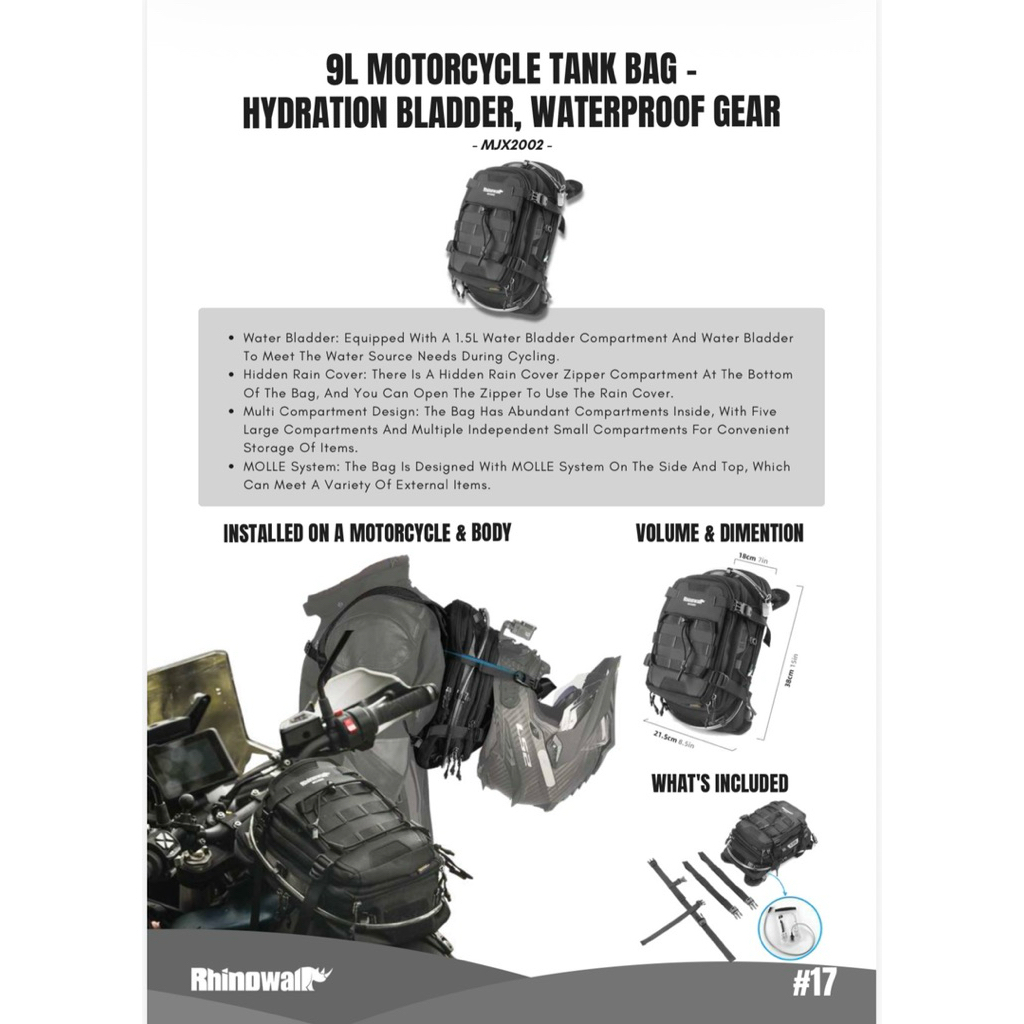 RHINOWALK TAILBAG MECHANIC 50L 70L RHINOWALK TANKBAG MECHANIC WATERBLADER