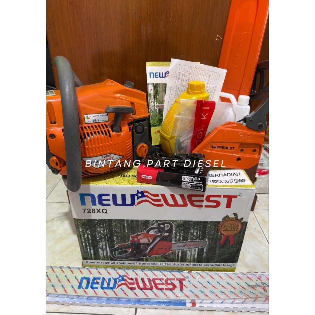 Mesin Chainsaw Gergaji Kayu New West 728 728XQ 56cc Bar 26 inch New West Original
